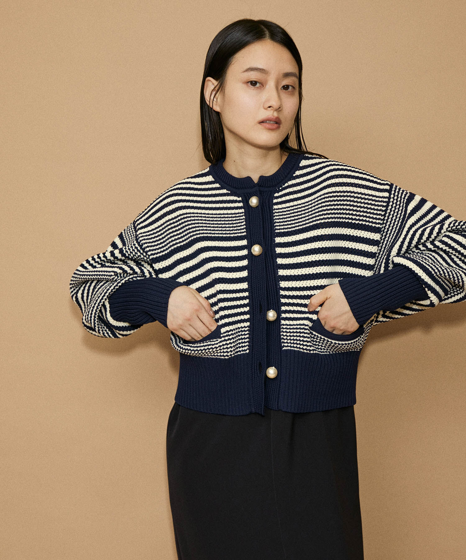 ADAM ET ROPE'「【WEB限定・一部公式サイト限定カラー】パターンニットカーディガン」|カーディガン|