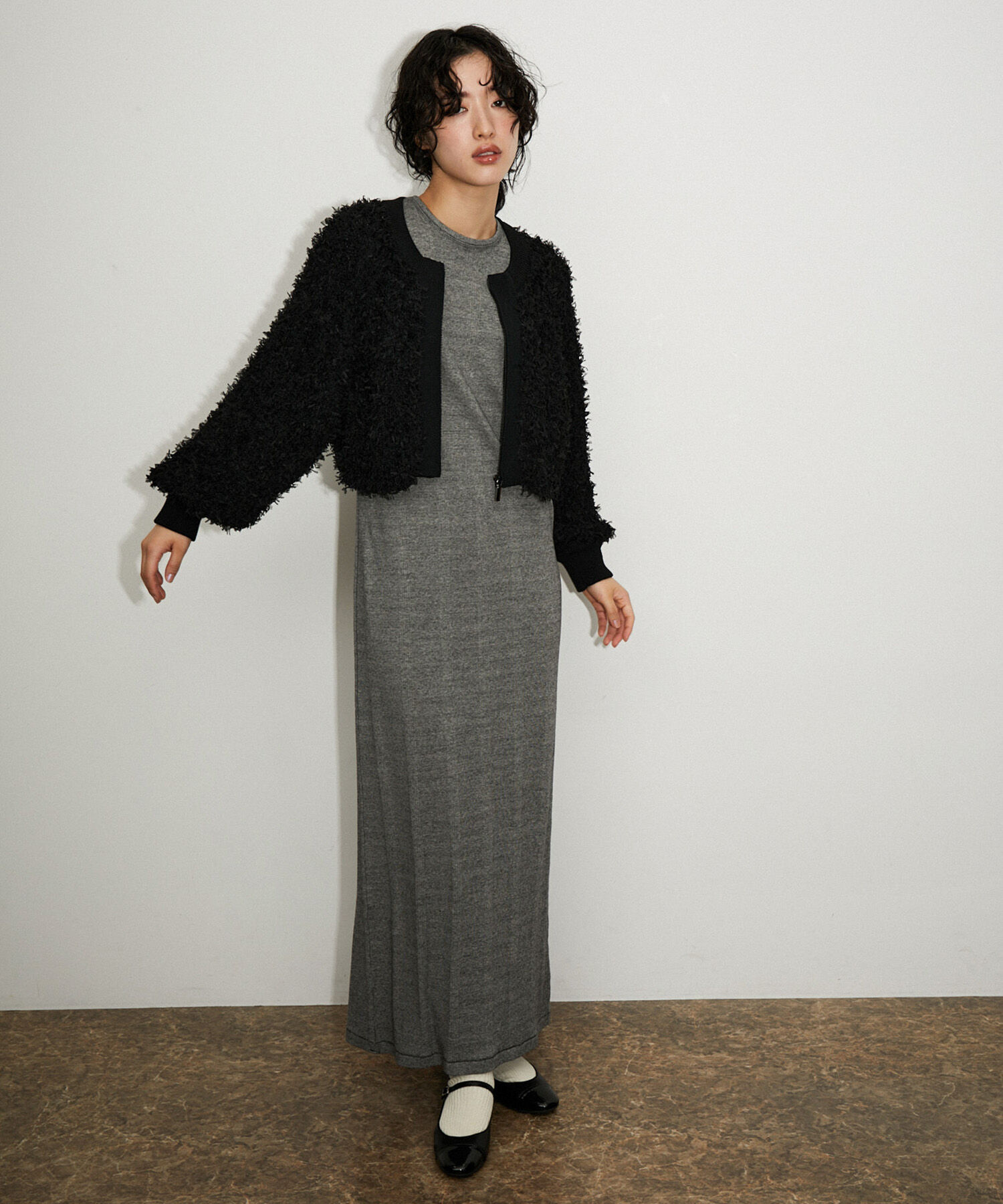 ADAM ET ROPE'「フリンジニットブルゾン」|カーディガン|