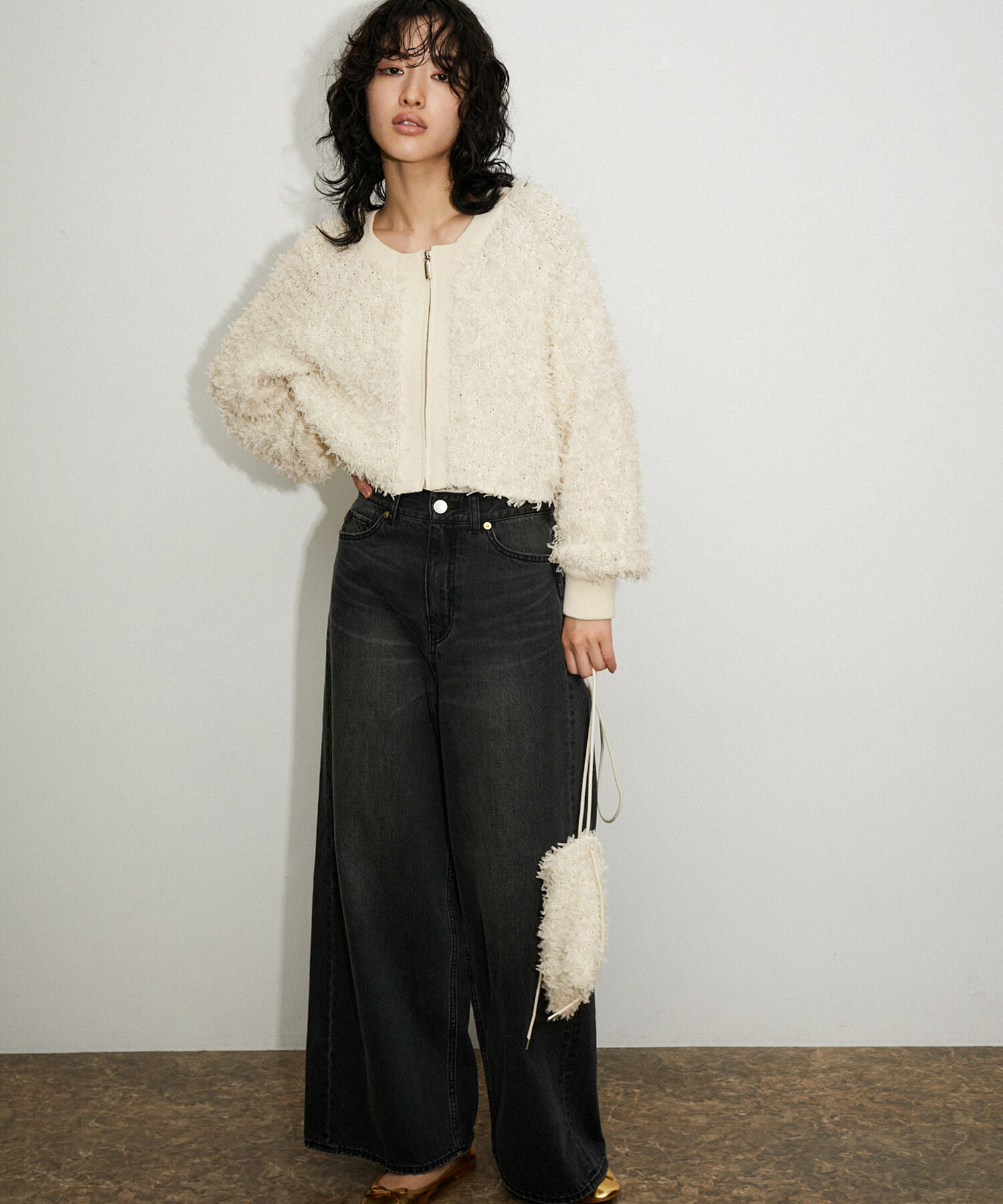 ADAM ET ROPE'「フリンジニットブルゾン」|カーディガン|