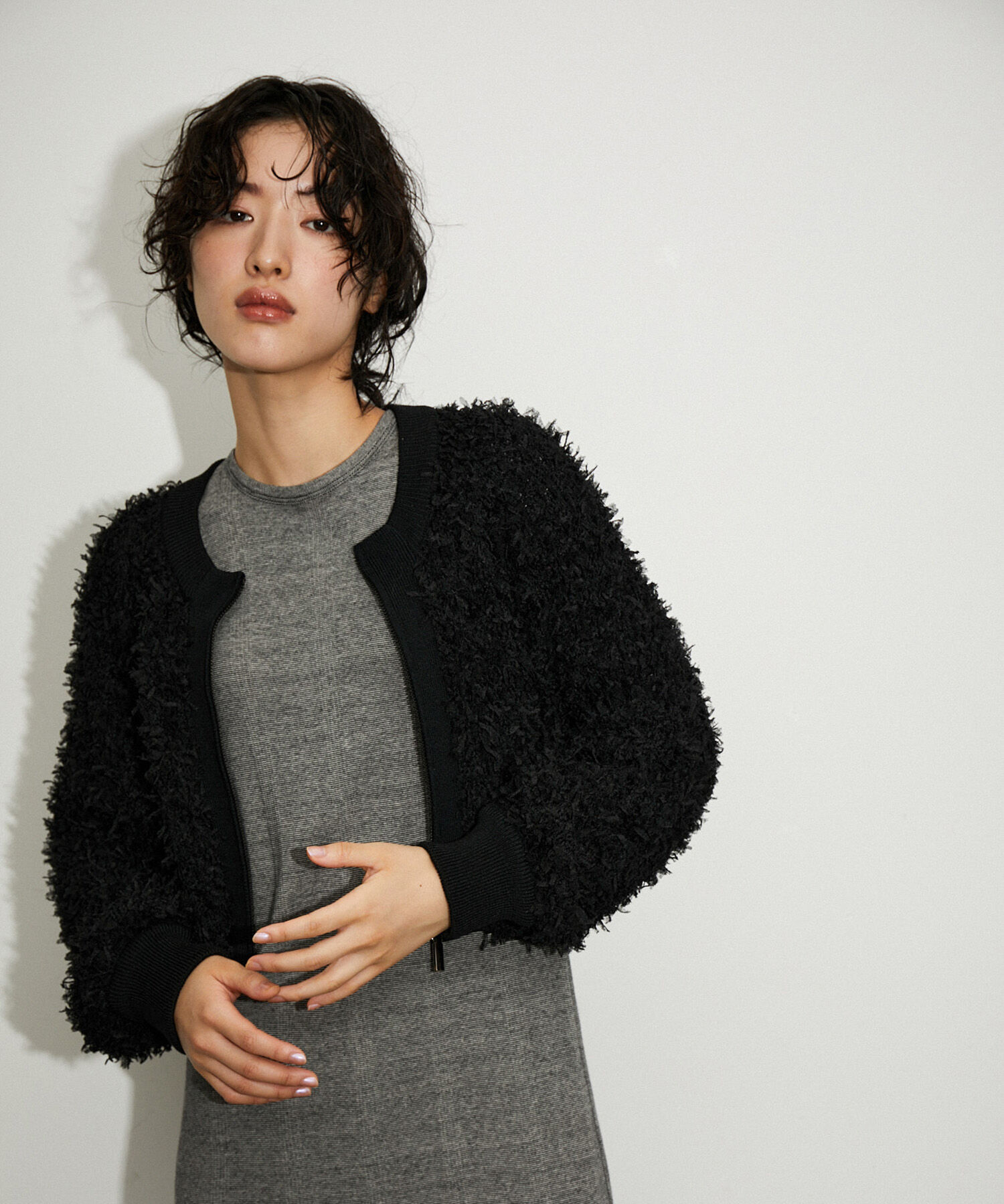 ADAM ET ROPE'「フリンジニットブルゾン」|カーディガン|