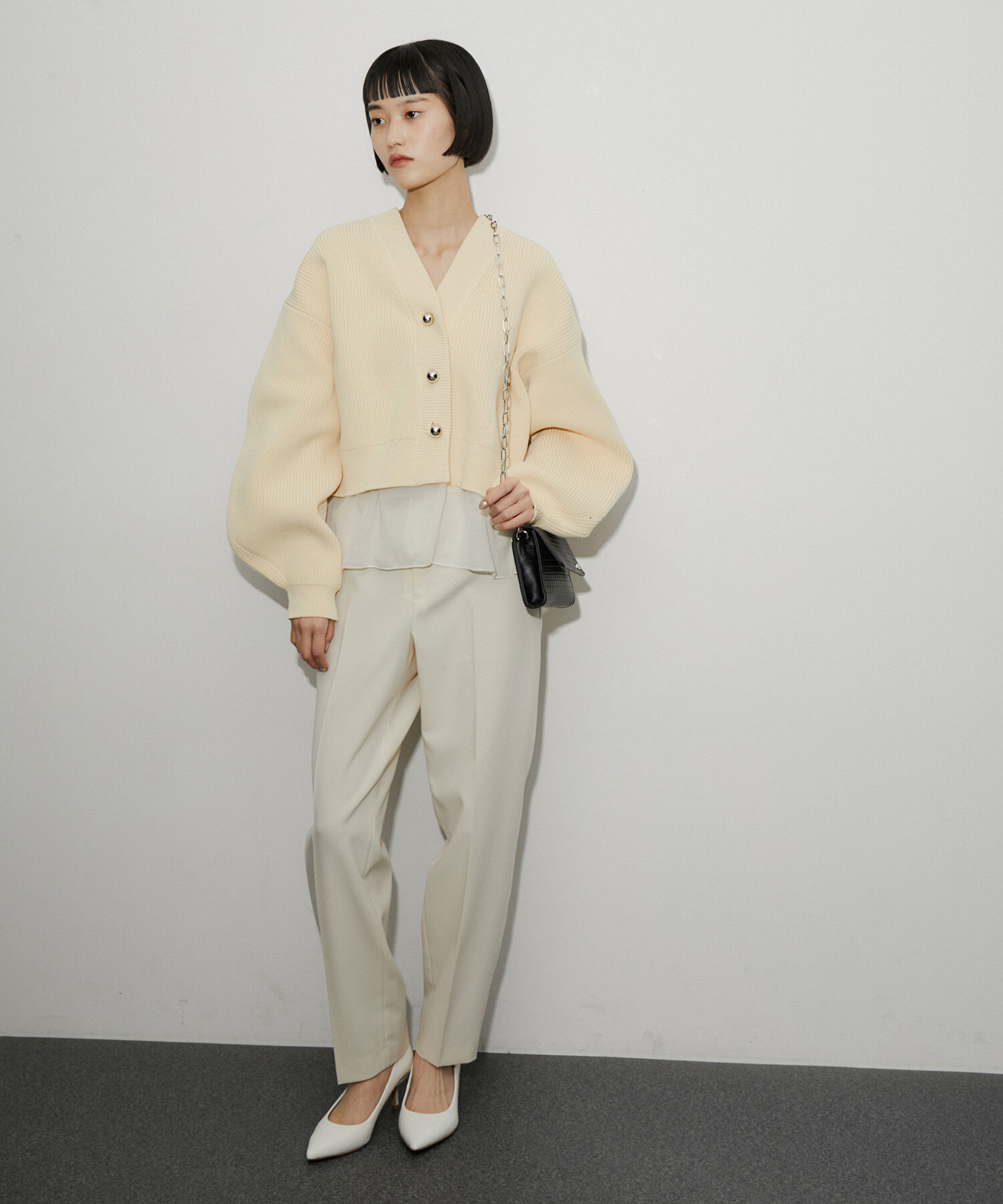 ADAM ET ROPE'「【サステナブル】シアーペプラムカーディガン」|カーディガン|