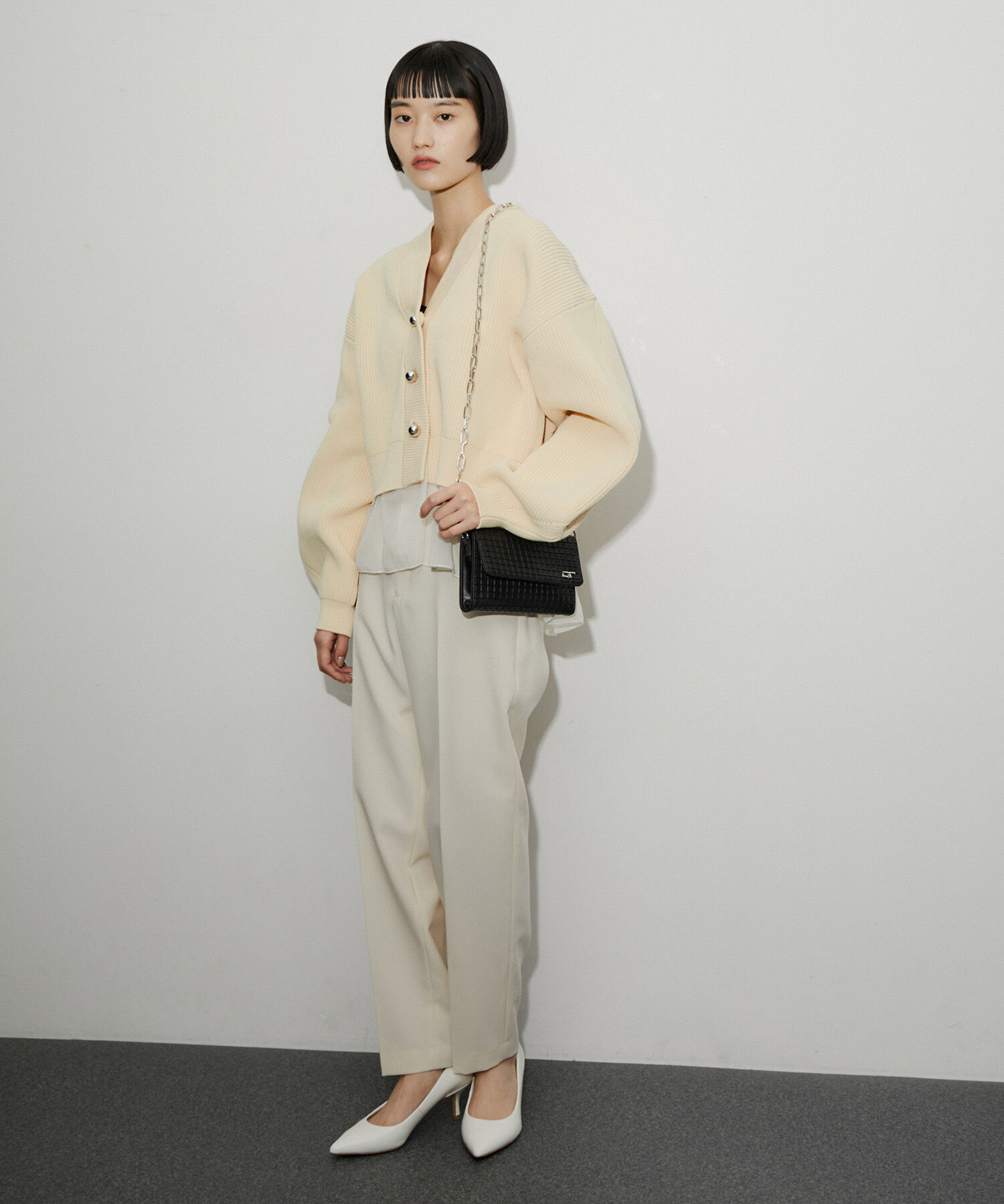 ADAM ET ROPE'「【サステナブル】シアーペプラムカーディガン」|カーディガン|