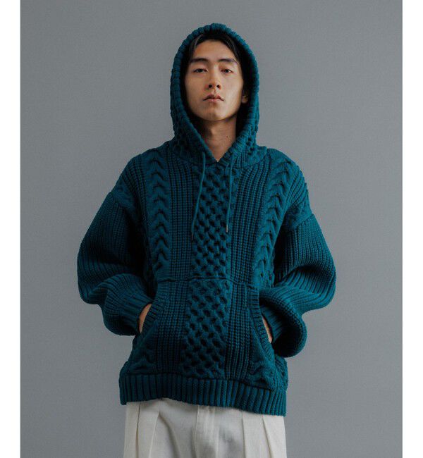 ADAM ET ROPE'「【WEB限定】ボリュームケーブル ニット パーカー / ロングシーズン着用可能 / 超軽量 / ユニセックス」|パーカー|カーキ