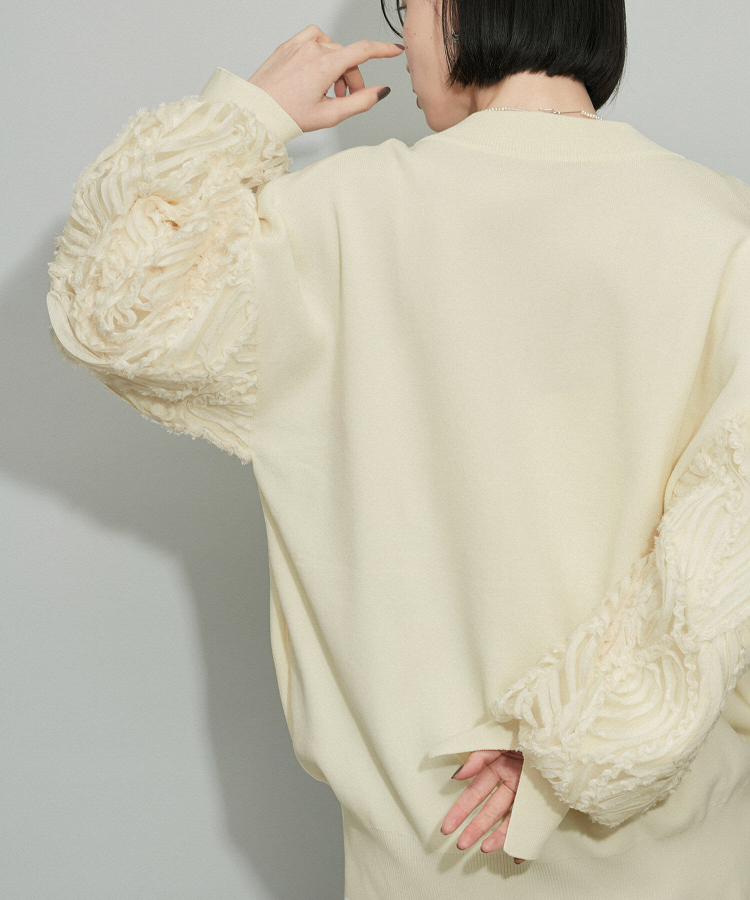 ADAM ET ROPE'「【WEB限定・洗える】柄チュールクルーネックミドルカーディガン」|カーディガン|