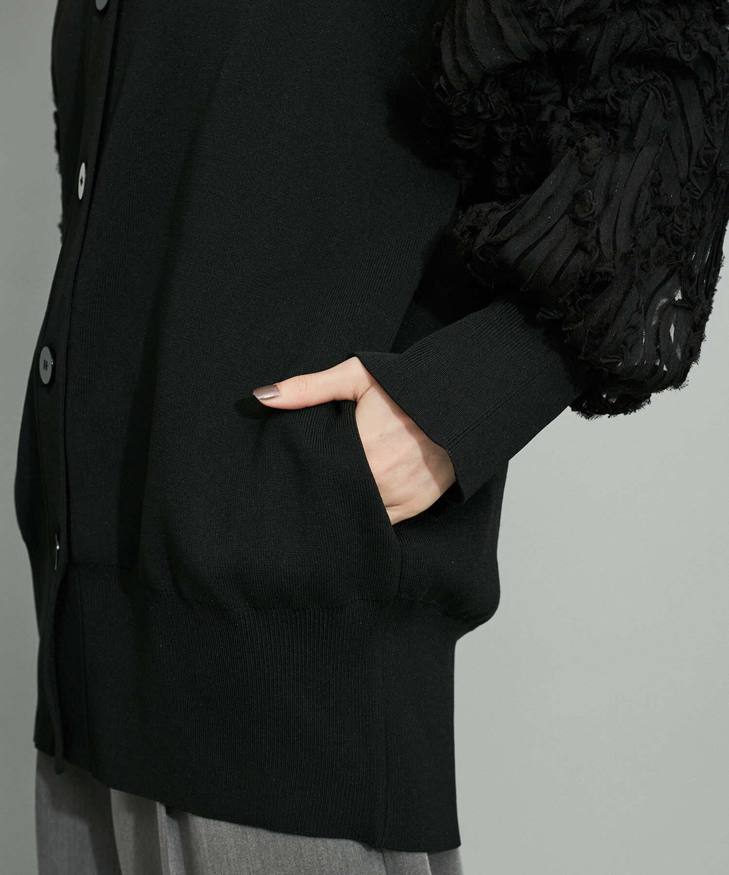 ADAM ET ROPE'「【WEB限定・洗える】柄チュールクルーネックミドルカーディガン」|カーディガン|