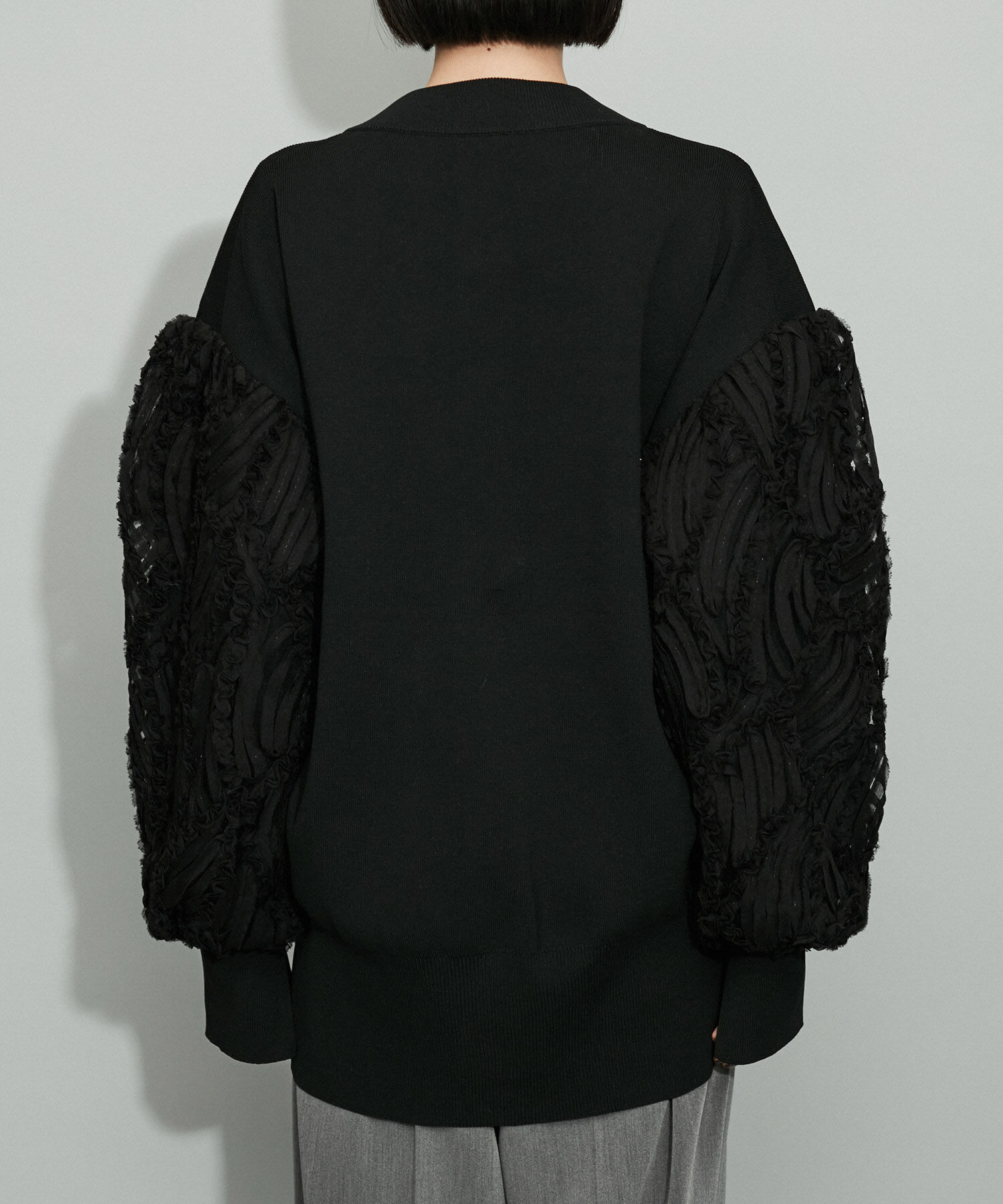 ADAM ET ROPE'「【WEB限定・洗える】柄チュールクルーネックミドルカーディガン」|カーディガン|