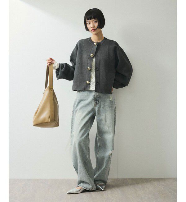 ADAM ET ROPE'「【WEB限定】・【サステナブル】セレクトネックBIG釦カーディガン」|カーディガン|