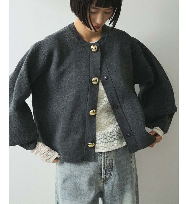 ADAM ET ROPE'「【WEB限定】・【サステナブル】セレクトネックBIG釦カーディガン」|カーディガン|