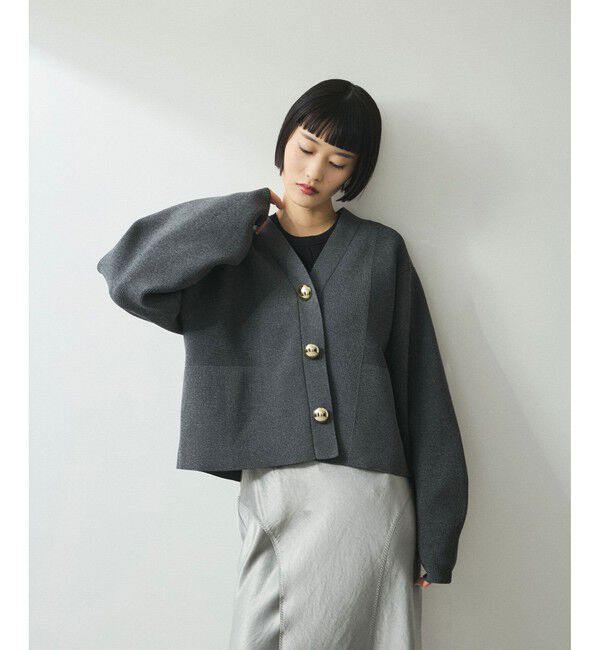 ADAM ET ROPE'「【WEB限定】・【サステナブル】セレクトネックBIG釦カーディガン」|カーディガン|グレー