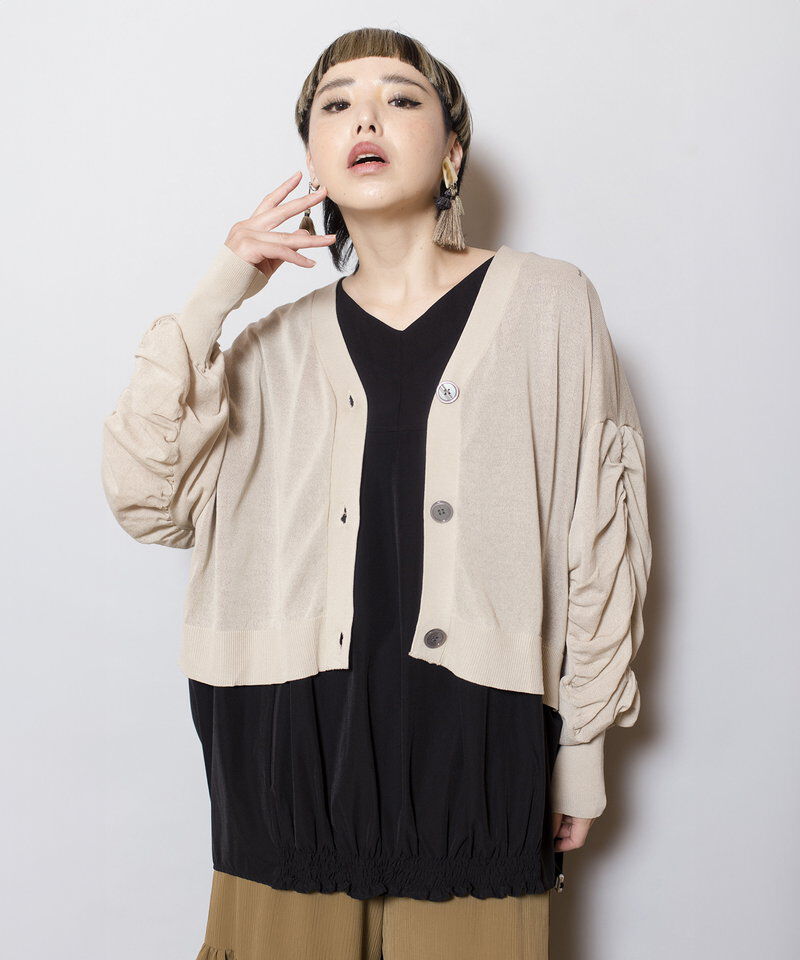  「2WAYギャザースリーブニットカーディガン」|カーディガン|