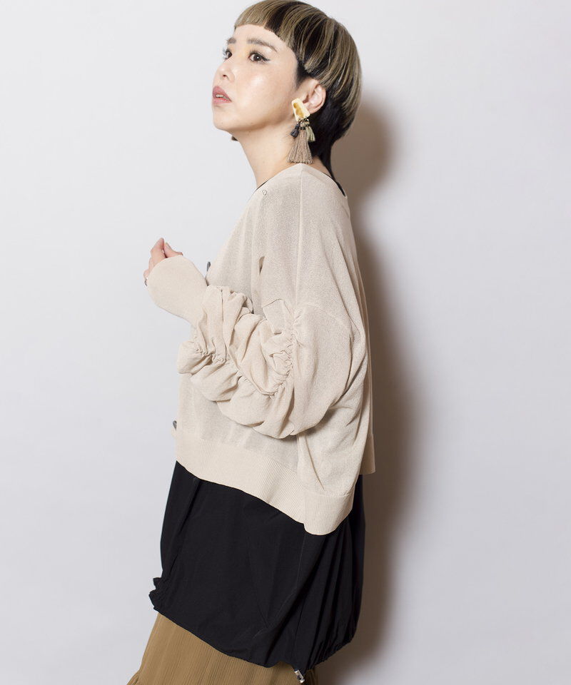  「2WAYギャザースリーブニットカーディガン」|カーディガン|