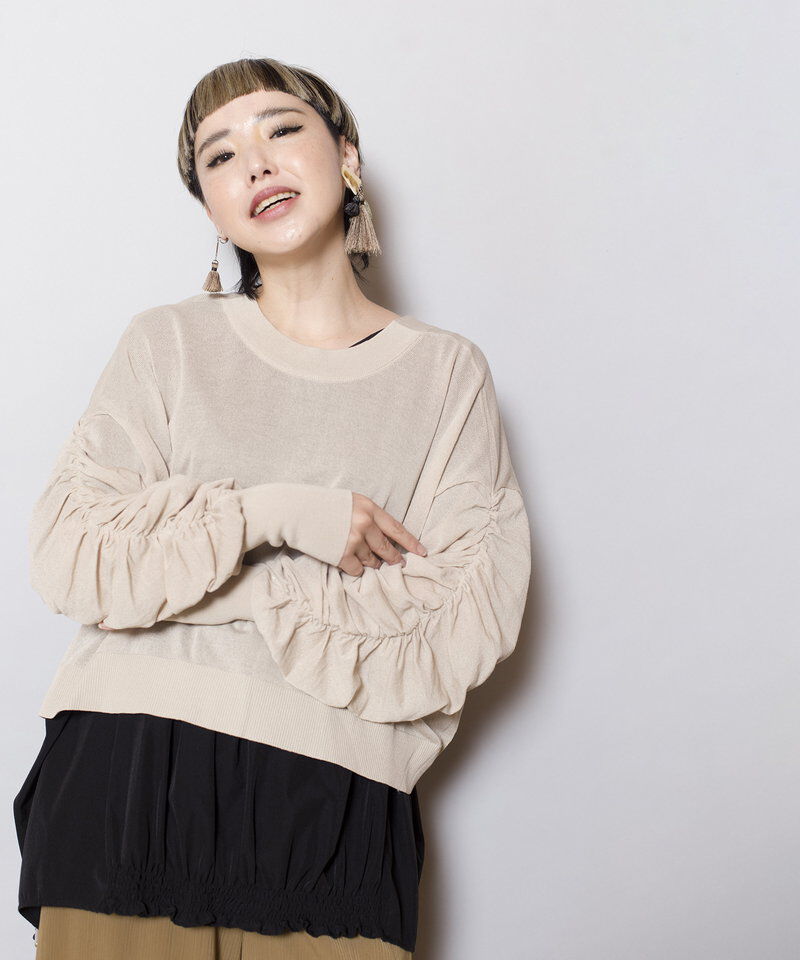  「2WAYギャザースリーブニットカーディガン」|カーディガン|
