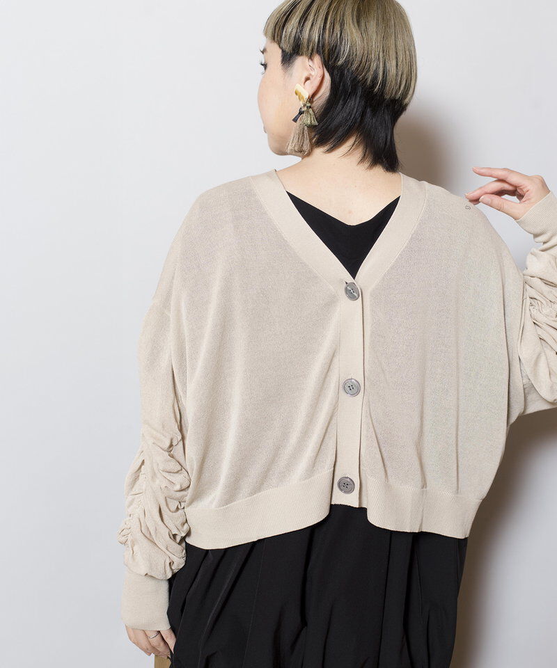  「2WAYギャザースリーブニットカーディガン」|カーディガン|