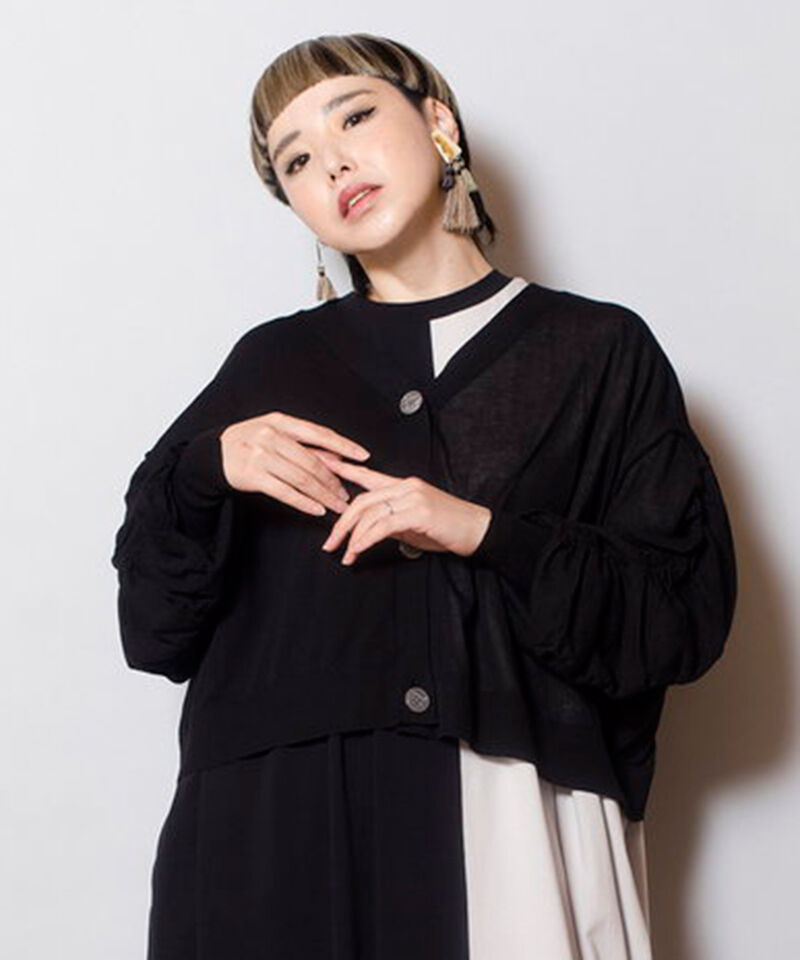  「2WAYギャザースリーブニットカーディガン」|カーディガン|BLACK