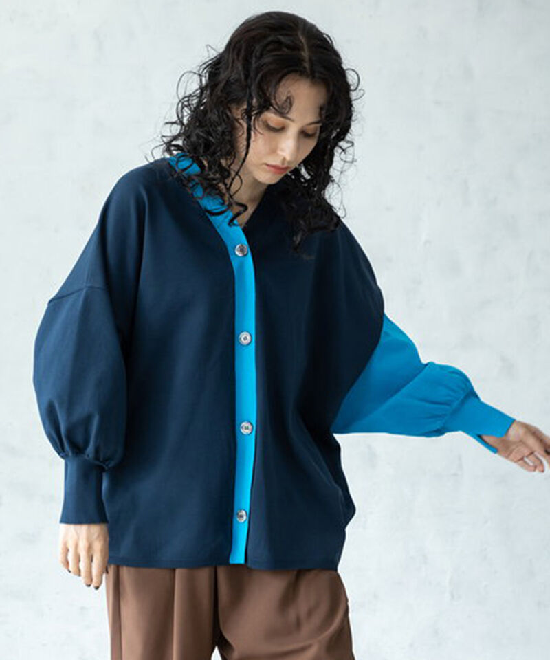  「2WAY配色ニットカーディガン」|ニット・セーター|NAVY