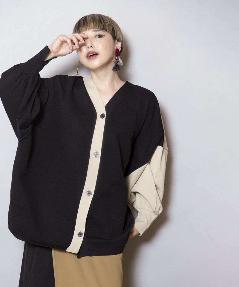  「2WAY配色ニットカーディガン」|ニット・セーター|