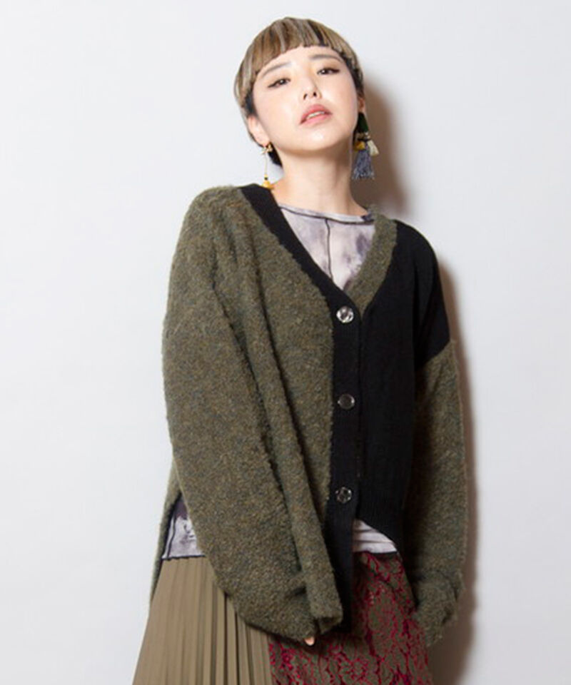  「2WAY配色ニットカーディガン」|ニット・セーター|KHAKI