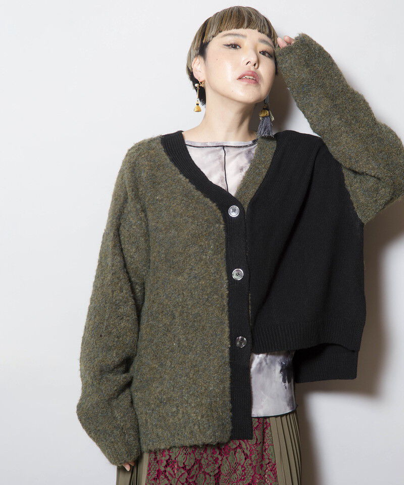  「2WAY配色ニットカーディガン」|ニット・セーター|