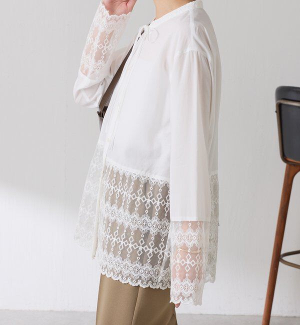  「ボウタイ裾レース切替シャツ」|シャツ・ブラウス|