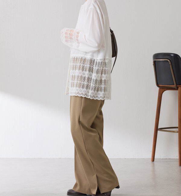  「ボウタイ裾レース切替シャツ」|シャツ・ブラウス|