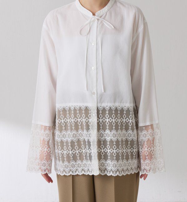  「ボウタイ裾レース切替シャツ」|シャツ・ブラウス|