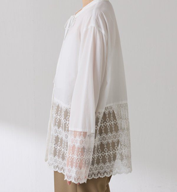  「ボウタイ裾レース切替シャツ」|シャツ・ブラウス|
