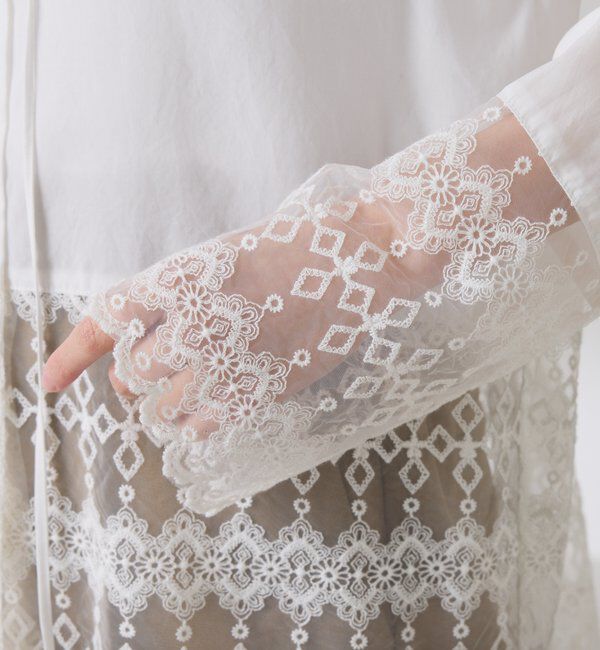  「ボウタイ裾レース切替シャツ」|シャツ・ブラウス|