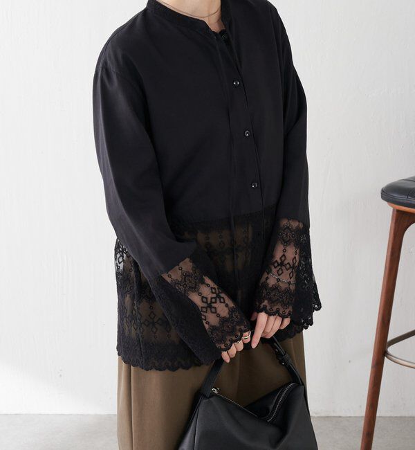  「ボウタイ裾レース切替シャツ」|シャツ・ブラウス|