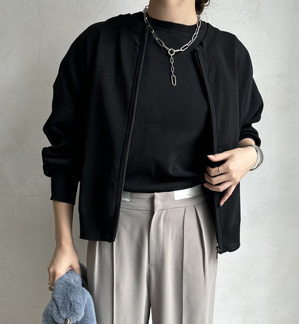  「【WEB限定】ニットタンク＋ジップカーデセット 」|カーディガン|ブラック