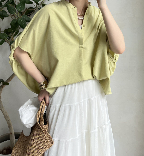  「【WEB限定】タンブラーブッチャー袖ギャザーシャツ」|シャツ・ブラウス|ピスタチオ