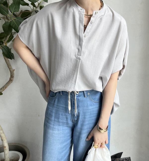  「【WEB限定】タンブラーブッチャー袖ギャザーシャツ」|シャツ・ブラウス|ライトグレー