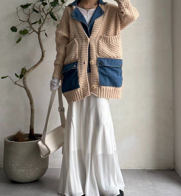  「【WEB限定】デニム切替ニットッジャケット」|カーディガン|