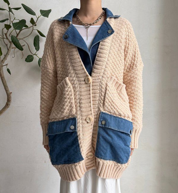  「【WEB限定】デニム切替ニットッジャケット」|カーディガン|