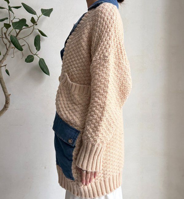  「【WEB限定】デニム切替ニットッジャケット」|カーディガン|