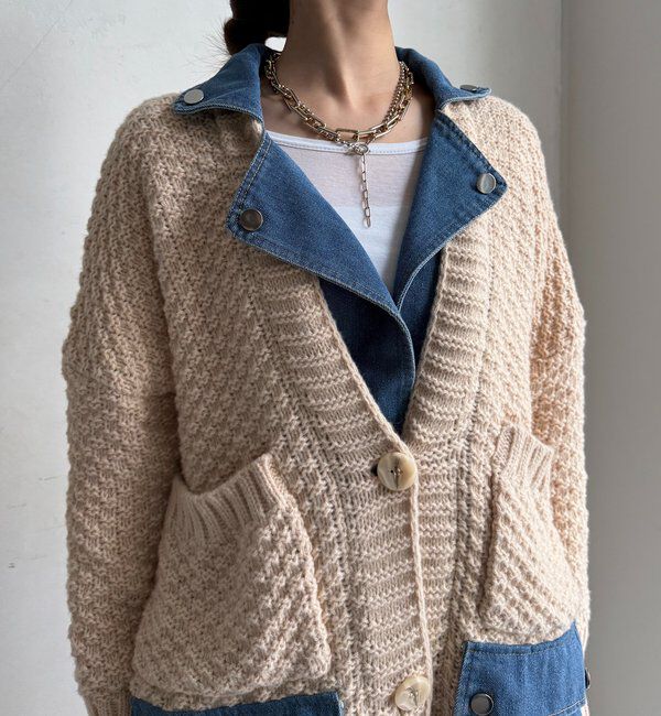  「【WEB限定】デニム切替ニットッジャケット」|カーディガン|