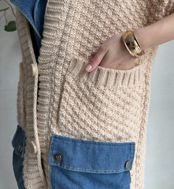  「【WEB限定】デニム切替ニットッジャケット」|カーディガン|