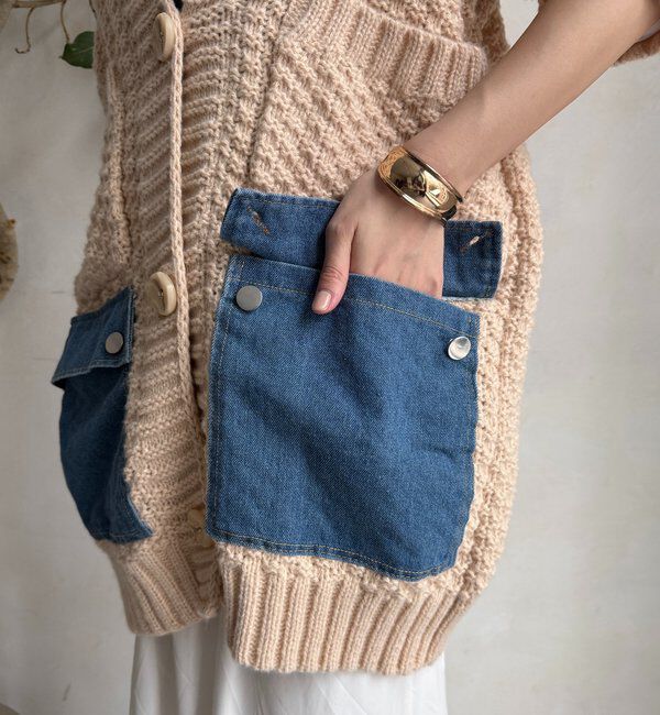  「【WEB限定】デニム切替ニットッジャケット」|カーディガン|