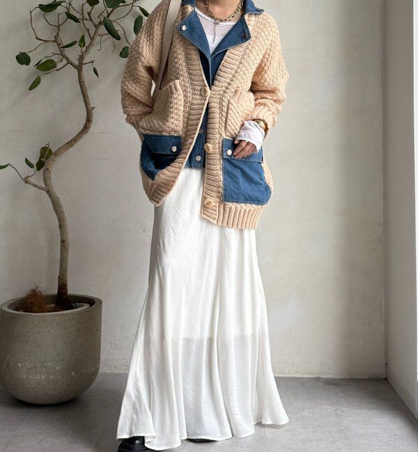  「【WEB限定】デニム切替ニットッジャケット」|カーディガン|