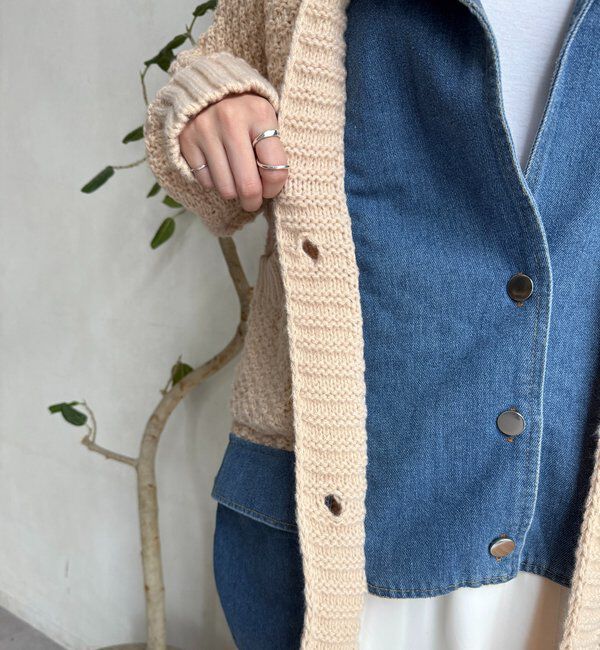  「【WEB限定】デニム切替ニットッジャケット」|カーディガン|