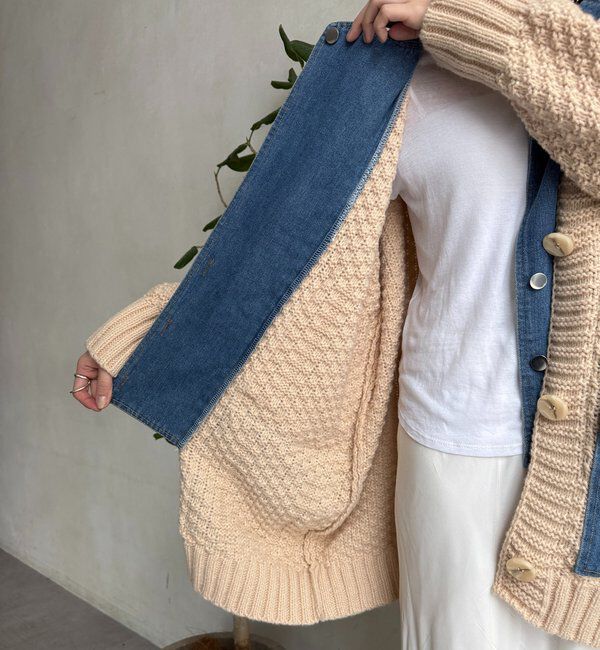  「【WEB限定】デニム切替ニットッジャケット」|カーディガン|