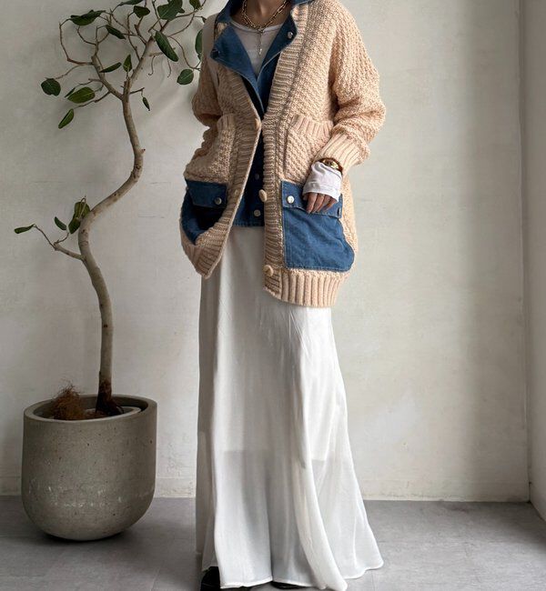  「【WEB限定】デニム切替ニットッジャケット」|カーディガン|