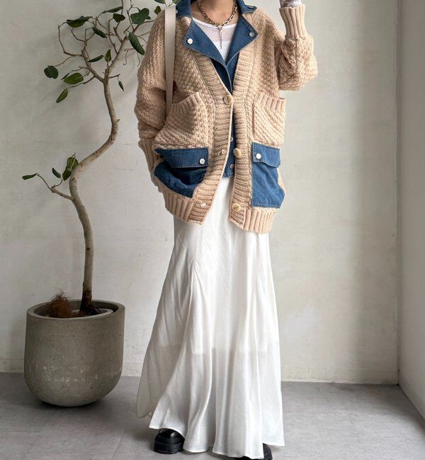  「【WEB限定】デニム切替ニットッジャケット」|カーディガン|