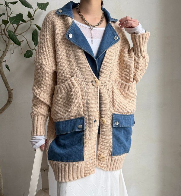  「【WEB限定】デニム切替ニットッジャケット」|カーディガン|