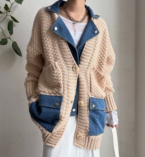  「【WEB限定】デニム切替ニットッジャケット」|カーディガン|