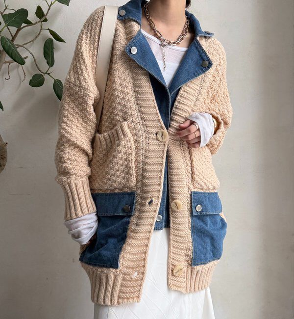  「【WEB限定】デニム切替ニットッジャケット」|カーディガン|