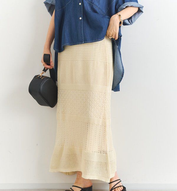  「《セットアップ対応》透かし編みフレアスカート」|スカート|アイボリー