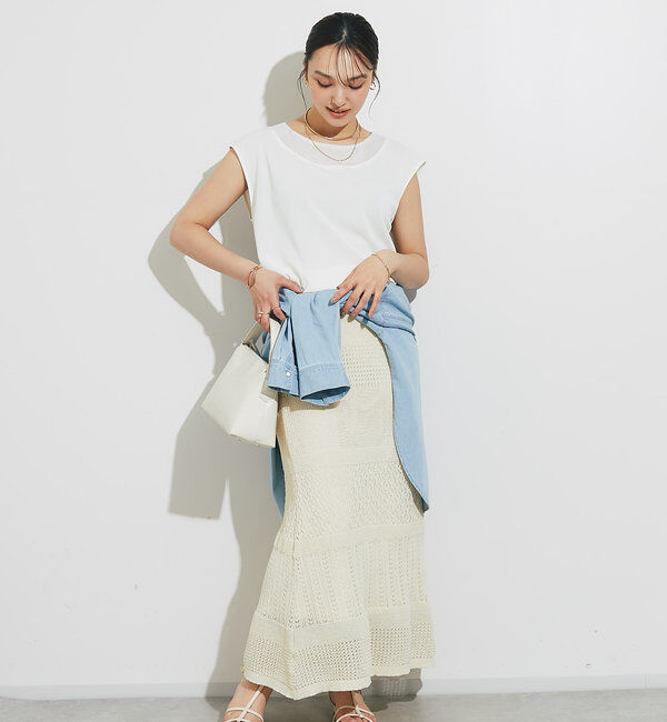  「《セットアップ対応》透かし編みフレアスカート」|スカート|