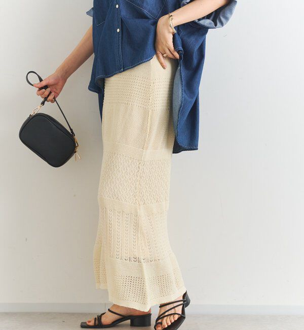  「《セットアップ対応》透かし編みフレアスカート」|スカート|