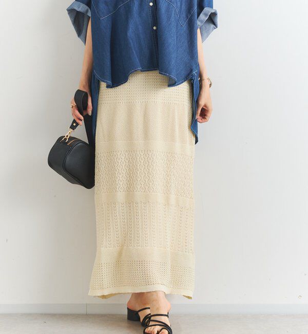  「《セットアップ対応》透かし編みフレアスカート」|スカート|