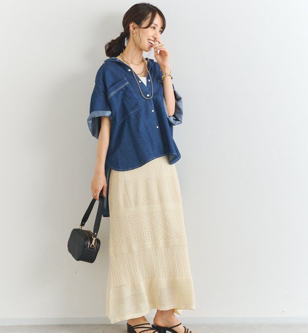  「《セットアップ対応》透かし編みフレアスカート」|スカート|